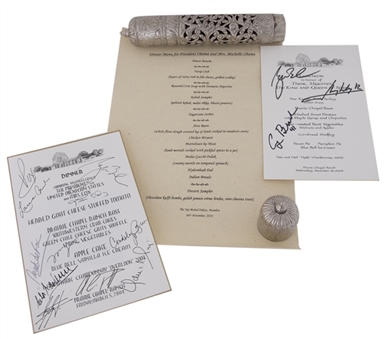 Lot of (3) Lunch and Dinner Menus From The Taj Mahal and Prairie Chapel Ranch Signed by George Bush and Other World Leaders (JSA Auction Letter) 